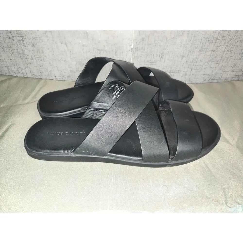Vince Camuto Black Leather Slip On Sandals Sz 11M